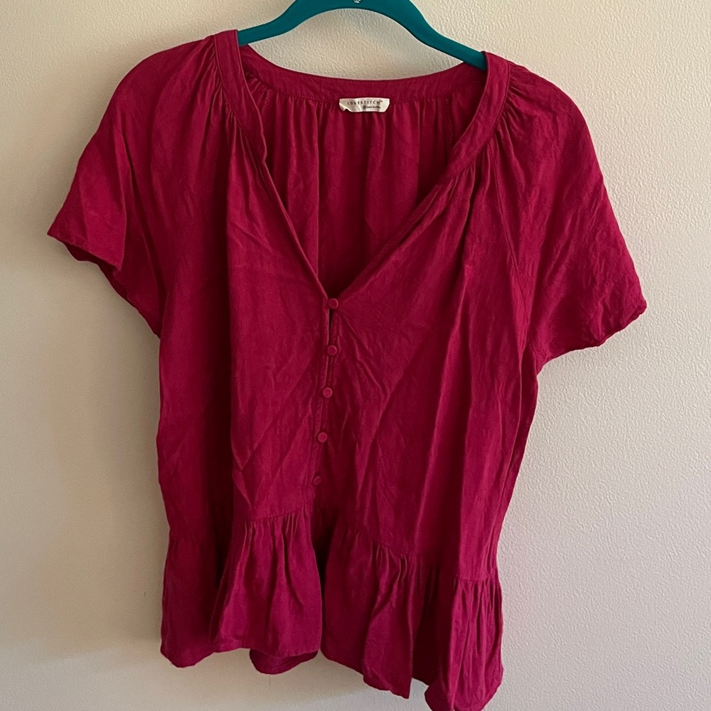 Lovestitch pink Buttoned Short Sleeve Blouse